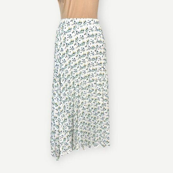 Max Studio Floral Midi Skirt XS Pleats White Blue Yellow Classic Feminine EUC Li - Picture 1 of 6